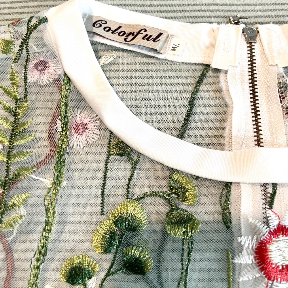 SOLD Floral Embroidered Sheer White Top - Picture 7 of 7